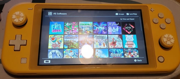 my switch lite showcasing some games